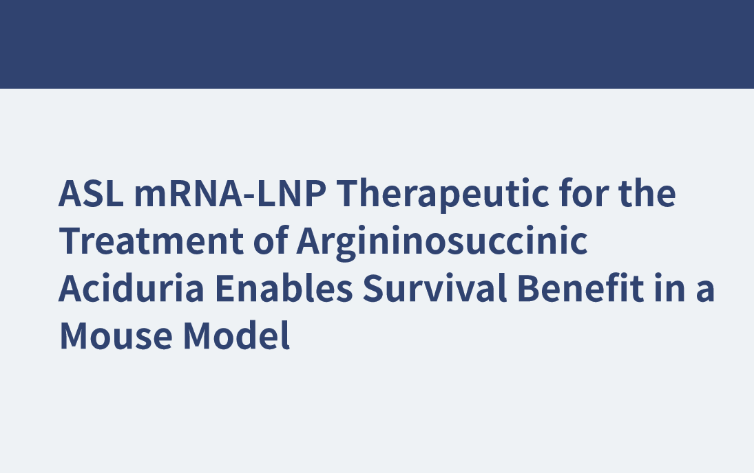アルギニノコハク酸尿症の治療におけるASL mRNA-LNP治療薬がマウスモデルで生存率の改善をもたらす